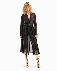 Sheer Chiffon Shirt Dress with Foil Print
