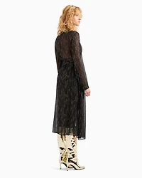 Sheer Chiffon Shirt Dress with Foil Print