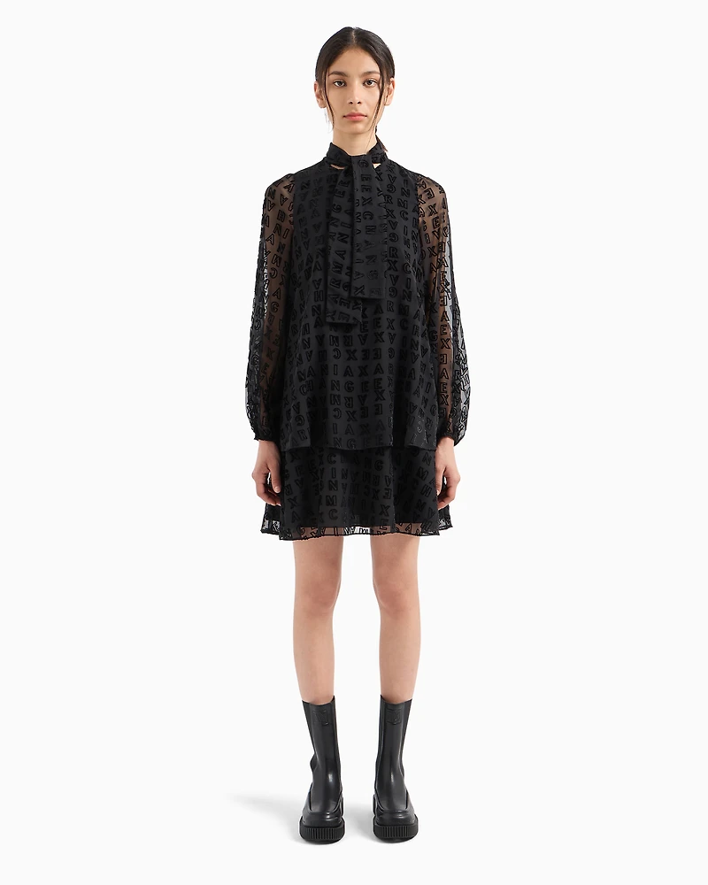 Voile flounce dress with allover monogram