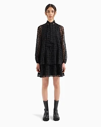 Voile flounce dress with allover monogram