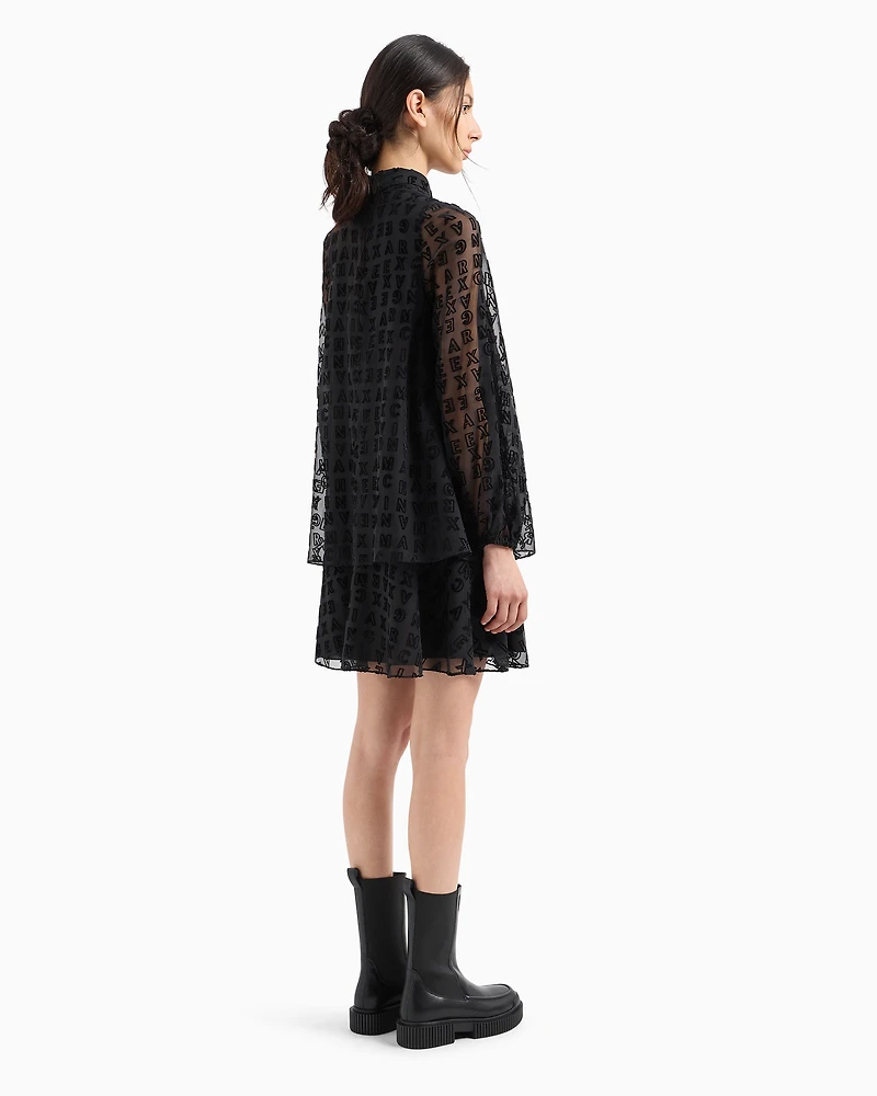 Voile flounce dress with allover monogram