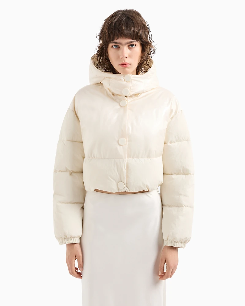 Cropped jacket shiny crinkle fabric with hood