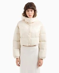 Cropped jacket shiny crinkle fabric with hood