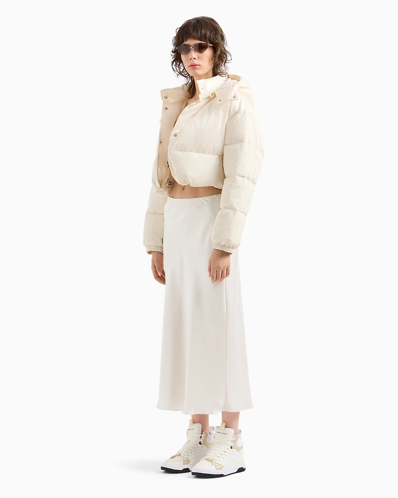 Cropped jacket shiny crinkle fabric with hood
