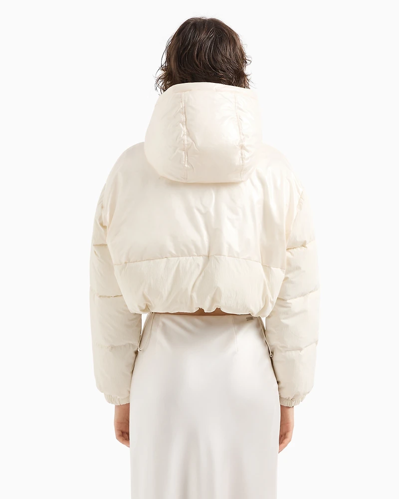 Cropped jacket shiny crinkle fabric with hood