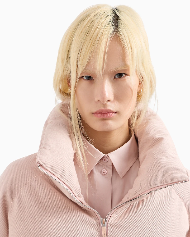 Melange high neck short padded jacket