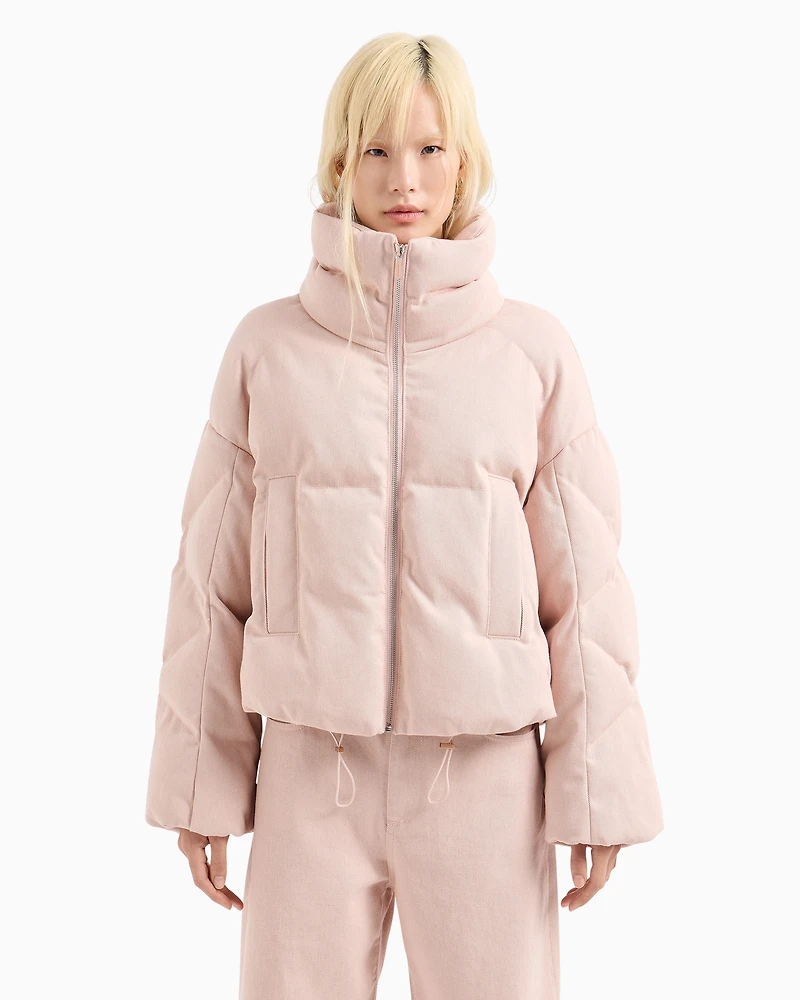 Melange high neck short padded jacket