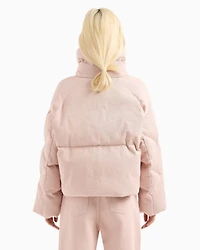 Melange high neck short padded jacket