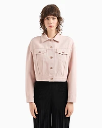 Cropped used effect denim jacket