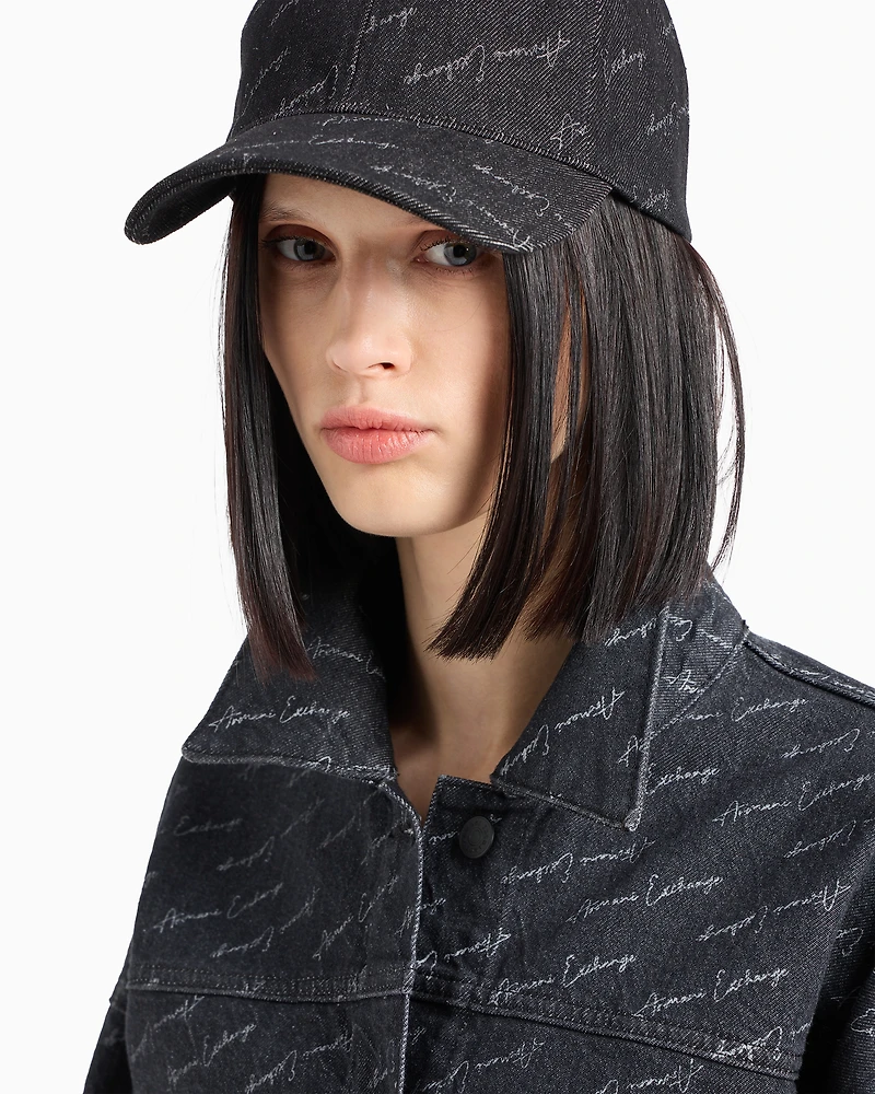 Cotton denim jacket with allover signature print