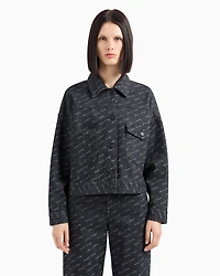 Cotton denim jacket with allover signature print