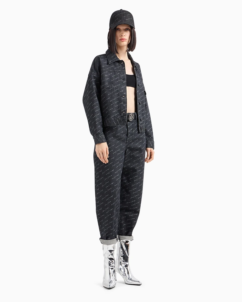 Cotton denim jacket with allover signature print