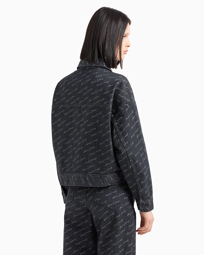 Cotton denim jacket with allover signature print