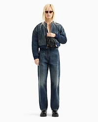 Rigid denim jacket with monogram logo on the back