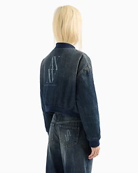 Rigid denim jacket with monogram logo on the back