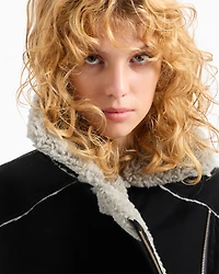 Faux shearling jacket with belt