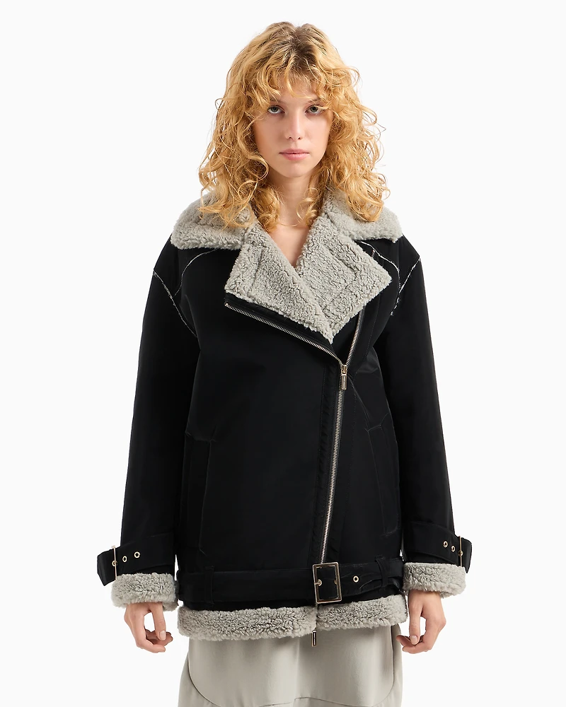 Faux shearling jacket with belt