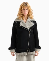 Faux shearling jacket with belt