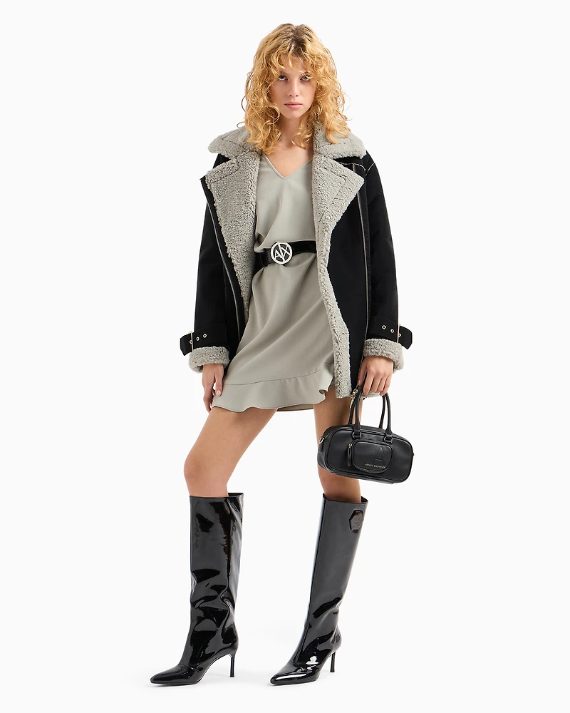 Faux shearling jacket with belt