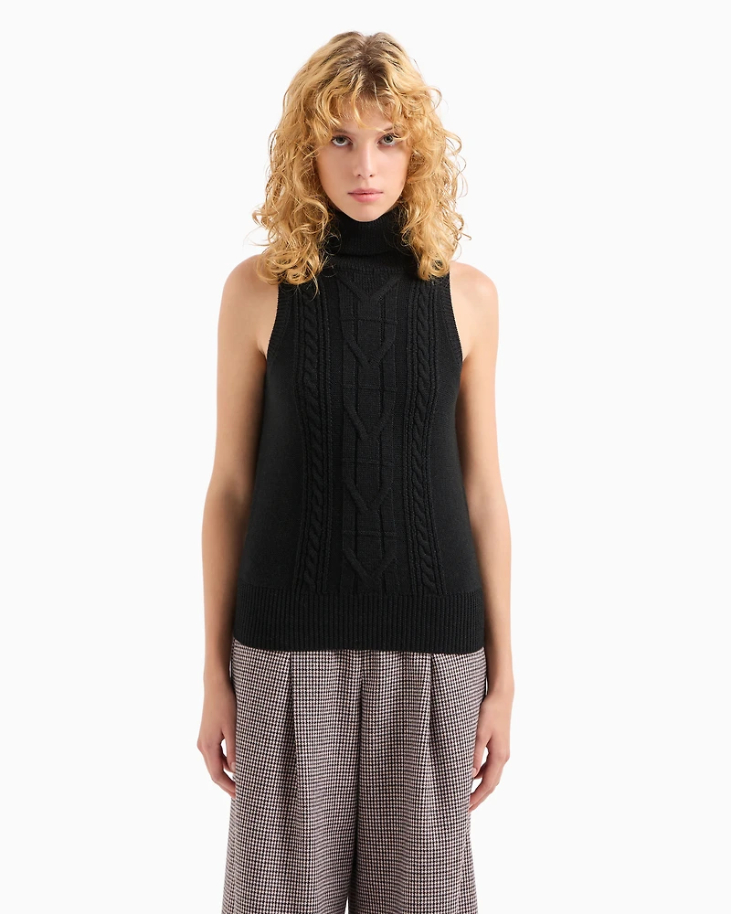 Wool Blend Tricot Knit Turtleneck Vest