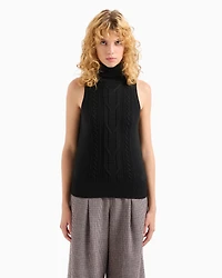 Wool Blend Tricot Knit Turtleneck Vest