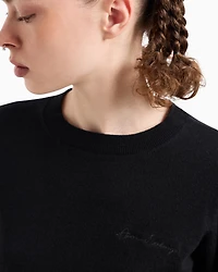 Round neck sweater with embroidered logo