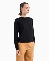 Round neck sweater with embroidered logo