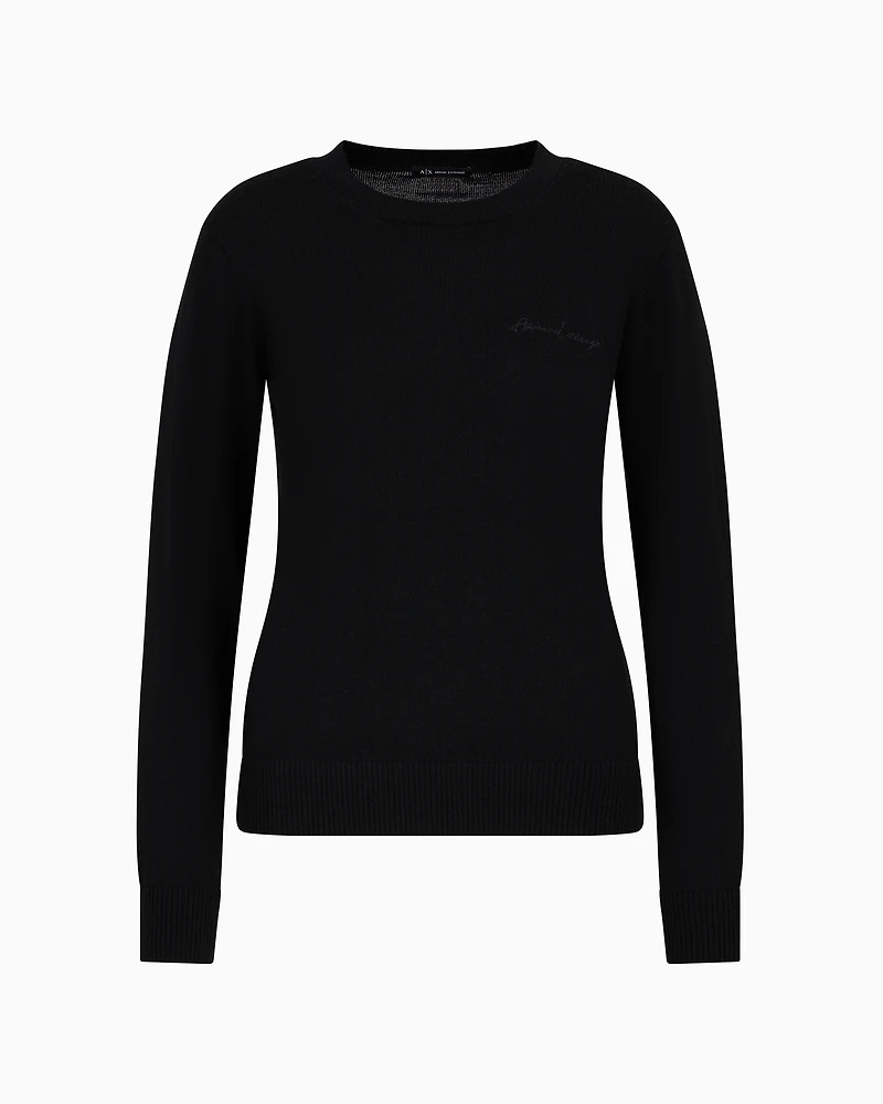 Round neck sweater with embroidered logo