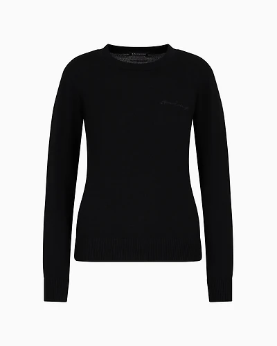 Round neck sweater with embroidered logo