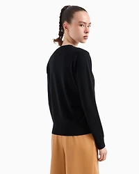 Round neck sweater with embroidered logo