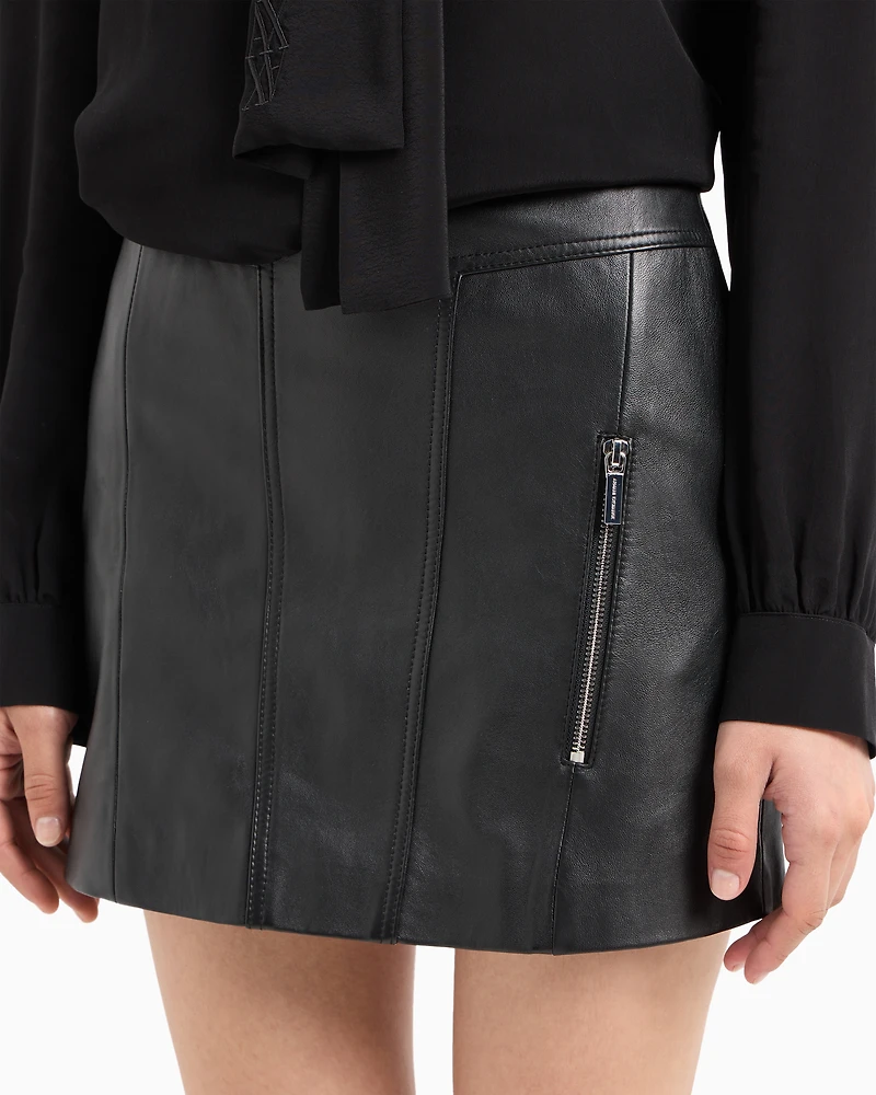 Leather mini skirt with zip