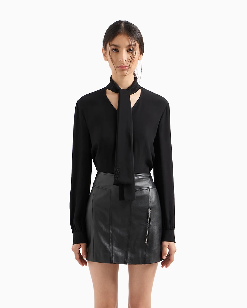 Leather mini skirt with zip