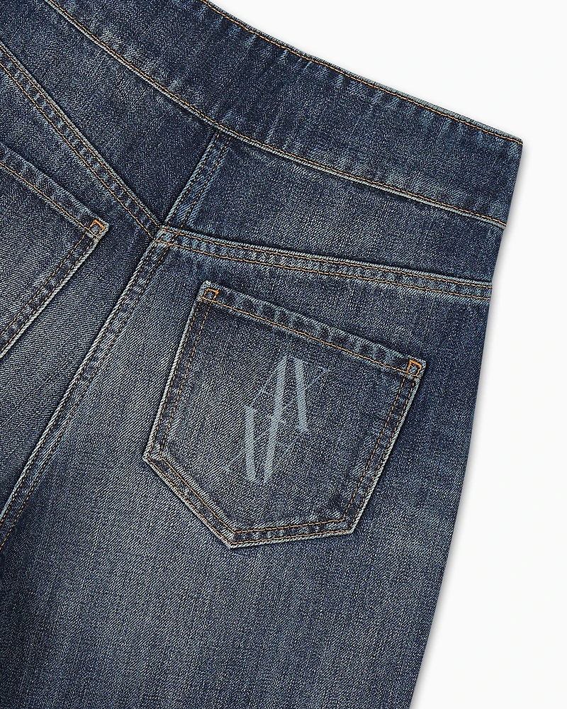 Cotton denim boyfriend jeans with embroidered logo on the pocket