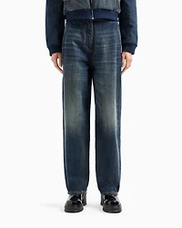 Cotton denim boyfriend jeans with embroidered logo on the pocket