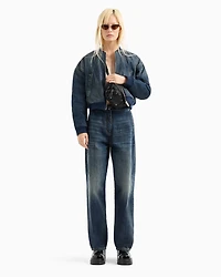 Cotton denim boyfriend jeans with embroidered logo on the pocket