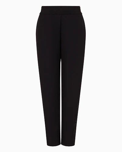 Stretch fabric jogger pants with rhinestone logo