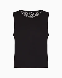 Top with back flamed monogram fabric