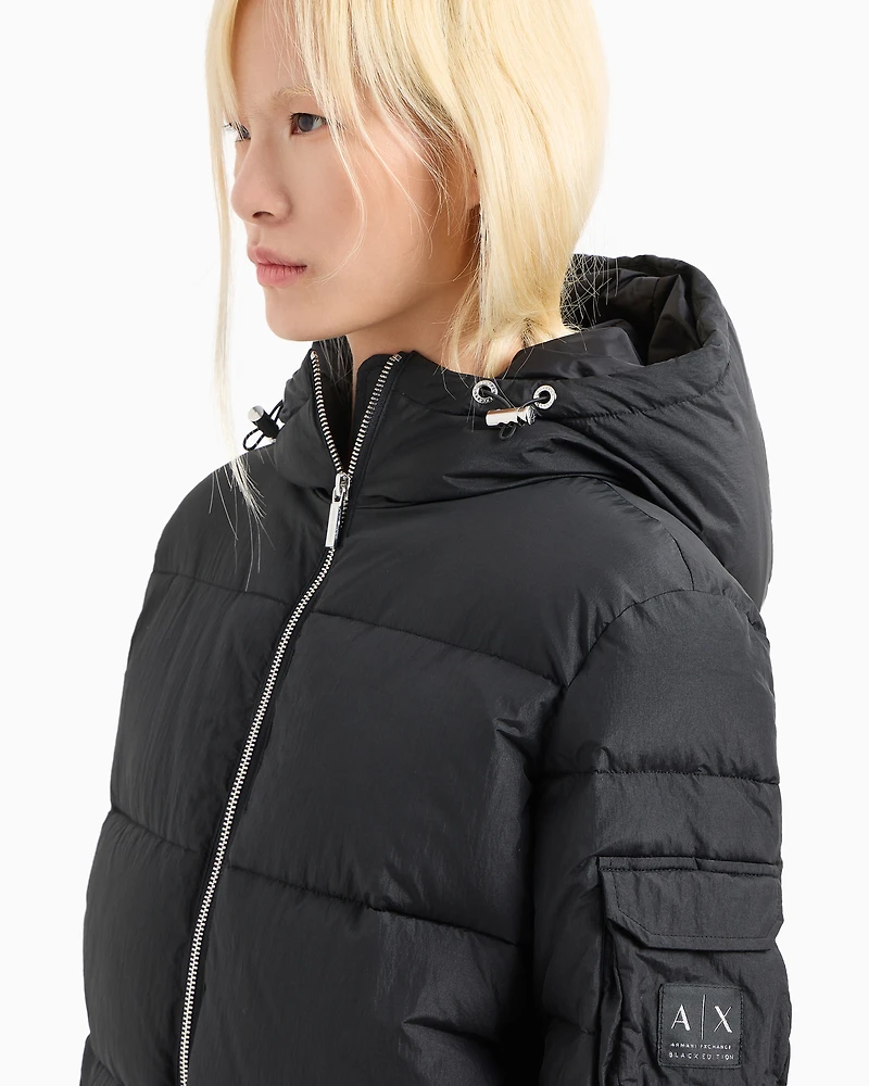 Padded jacket with hood opaque fabric