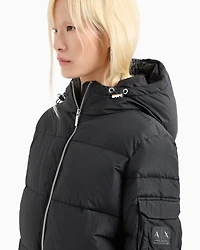 Padded jacket with hood opaque fabric