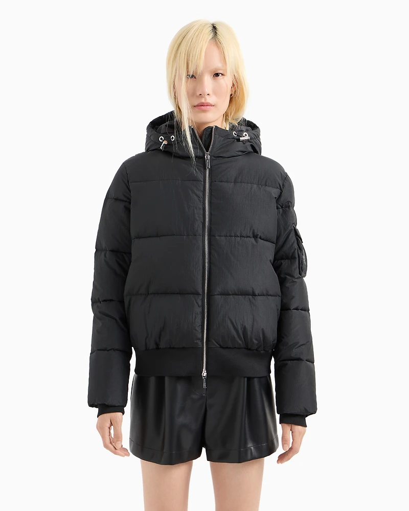 Padded jacket with hood opaque fabric
