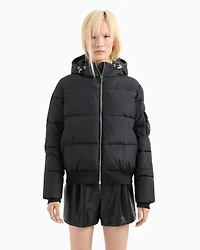 Padded jacket with hood opaque fabric
