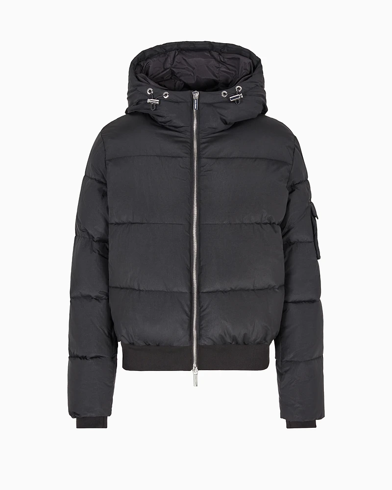 Padded jacket with hood opaque fabric