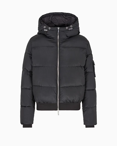 Padded jacket with hood opaque fabric