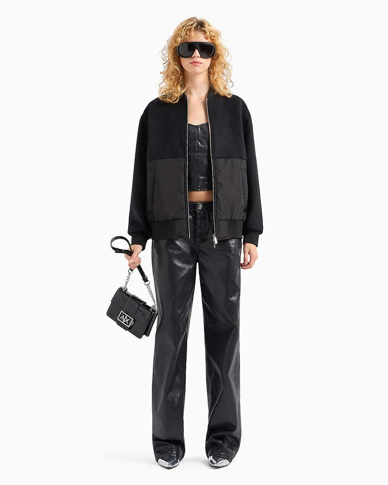 Coated denim sweetheart neckline top
