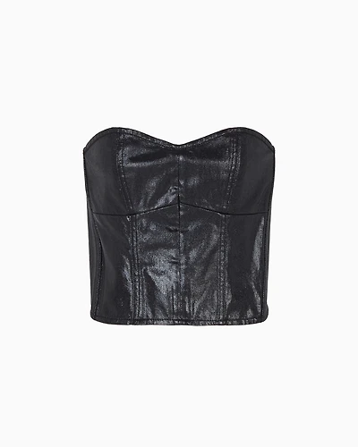 Coated denim sweetheart neckline top