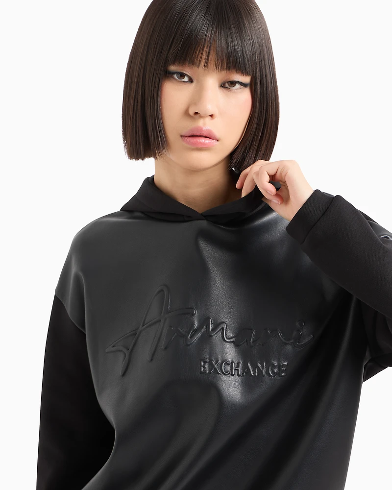 Sweatshirt eco-leather and French terry with embossed logo