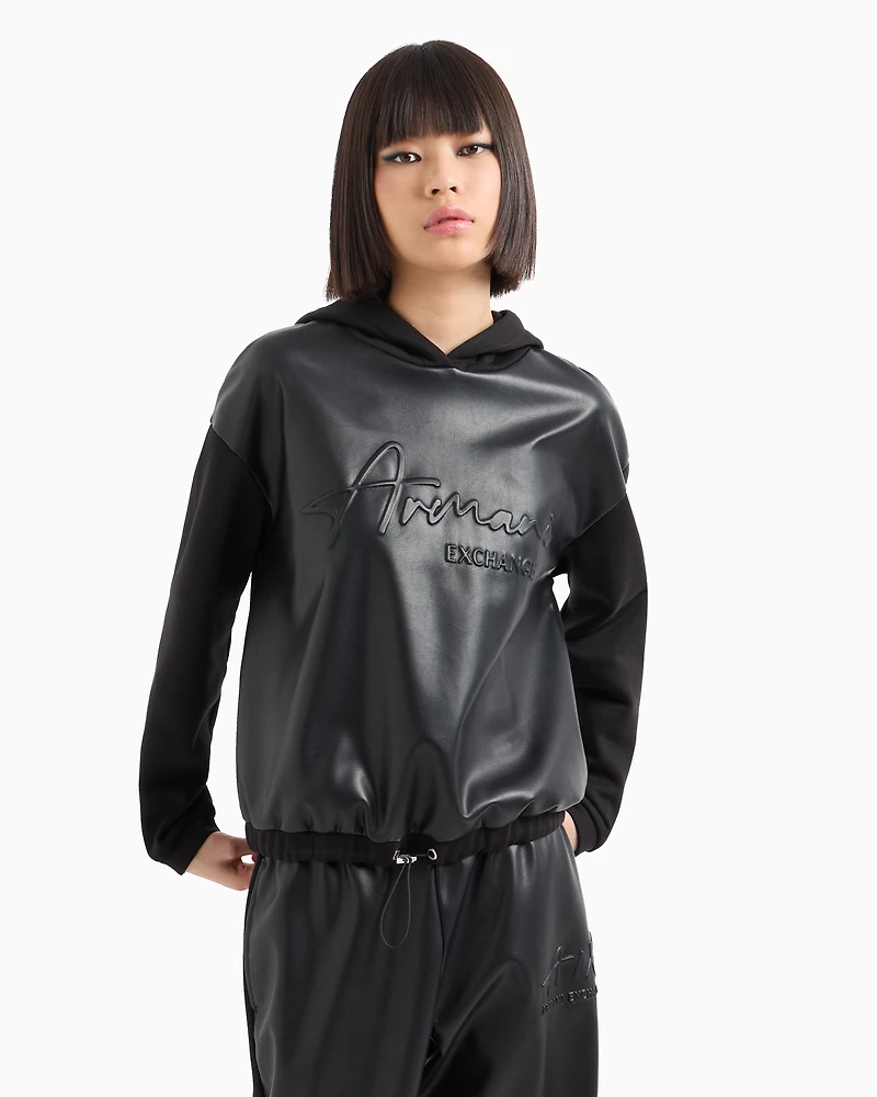 Sweatshirt eco-leather and French terry with embossed logo