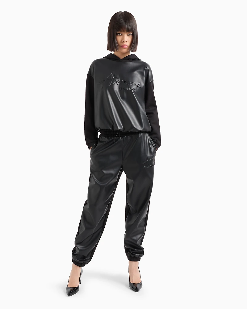 Sweatshirt eco-leather and French terry with embossed logo