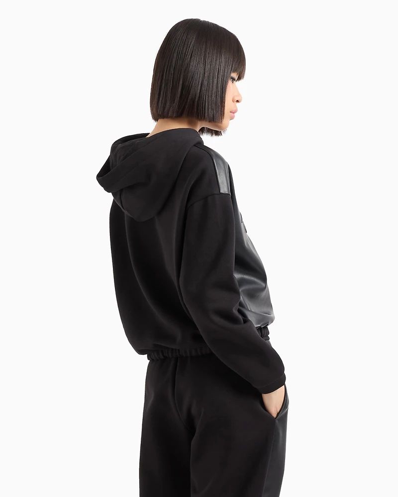 Sweatshirt eco-leather and French terry with embossed logo