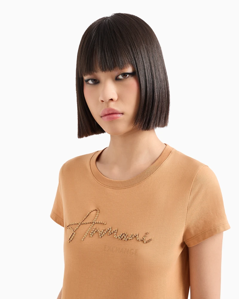 Slim fit T-shirt with logo lettering and sequins